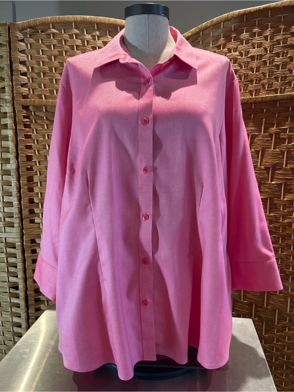 Coldwater Creek Pink Cotton Button Front Tunic 2X Textured 3/4 Sleeve